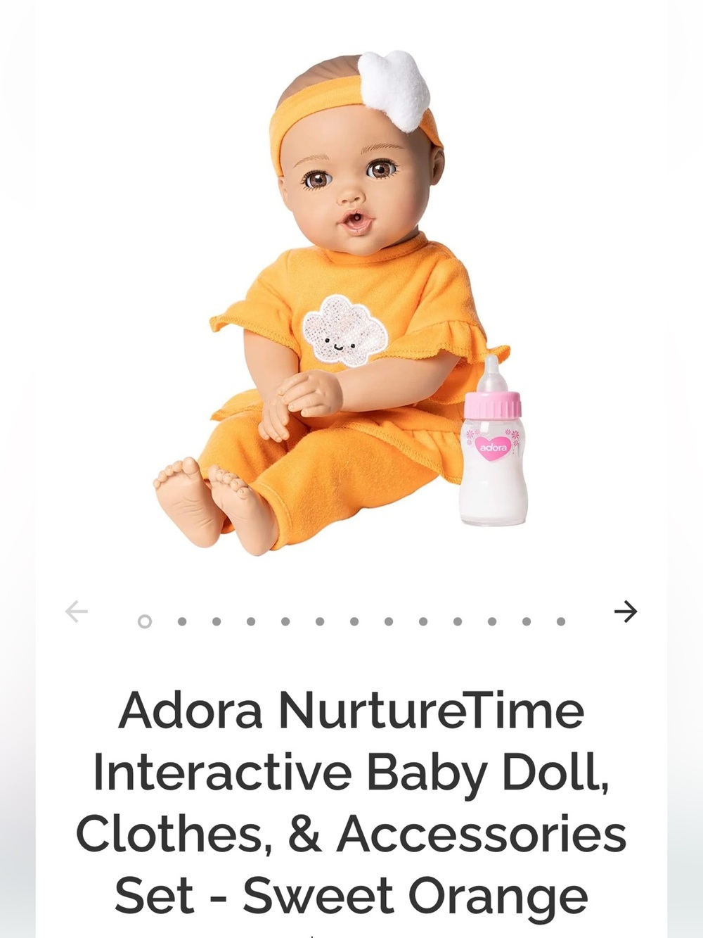 ADORA Orange Baby Doll with Pink Bottle and Headband